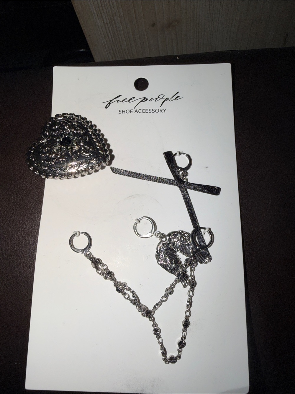 Free People Silver Heart and Cross Shoe Charm Chain